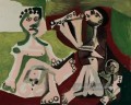 Deux hommes nus et enfant assis 1965 Kubismus